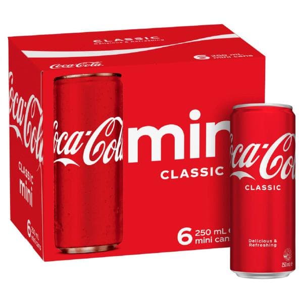 Coca-Cola Classic Soft Drink Multipack Mini Cans 250ml | 6 Pack