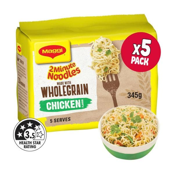 Maggi 2 Minute Instant Noodles Wholegrain Chicken Flavour 5 Pack | 345g