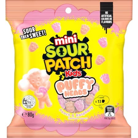 Sour Patch Kids Mini Puffy Heads Peach & Raspberry